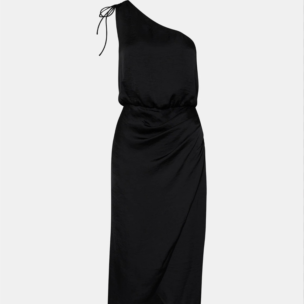 Steve Madden Black One Shoulder Midi Dress Ruched